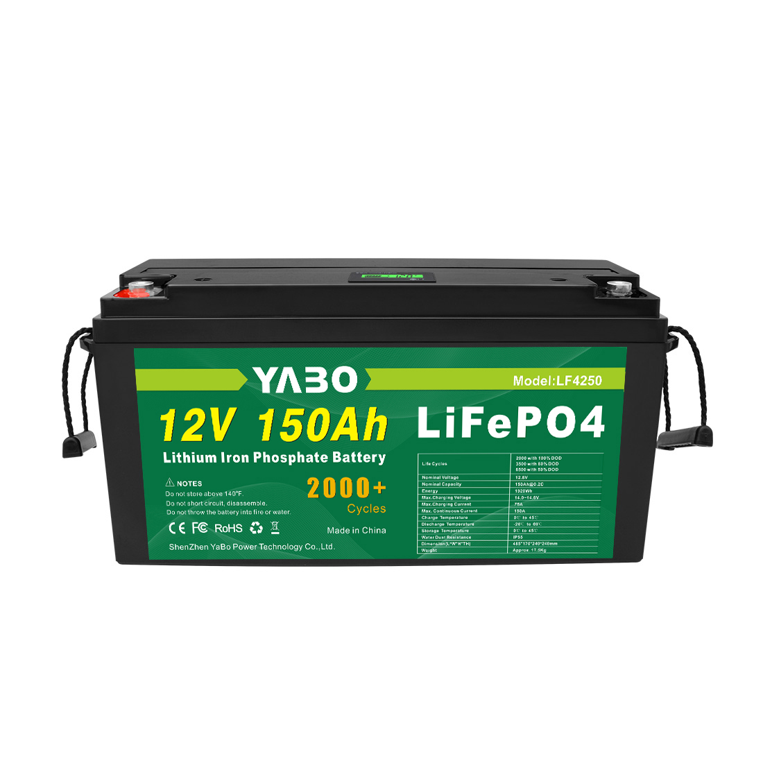 YABO 12V 150Ah LiFePO4 Batterij met Bluetooth voor Huisopslag